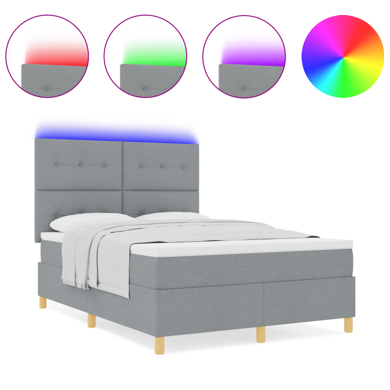 Boxspringbett mit Matratze & LED-Licht Hellgrau 140x190 cm Stoff