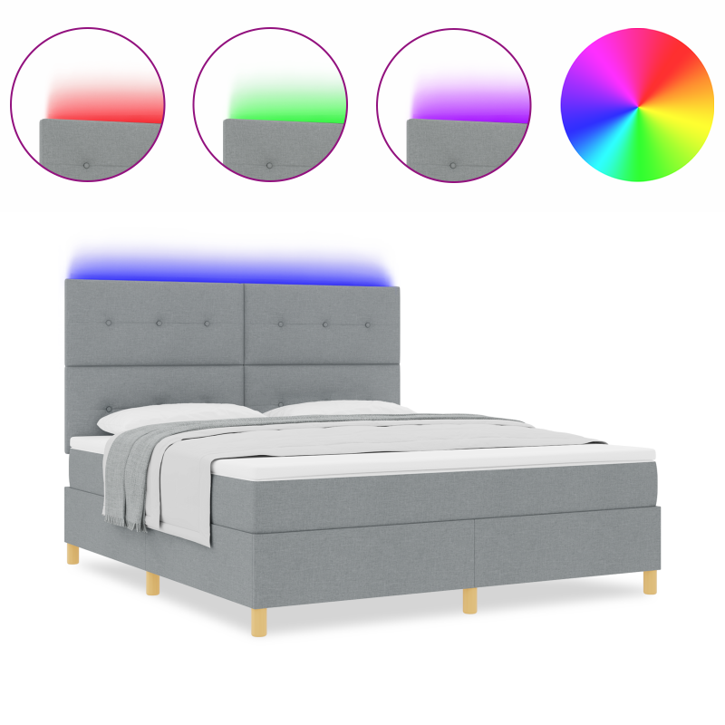 Boxspringbett mit Matratze & LED Licht Hellgrau 180x200 cm Stoff