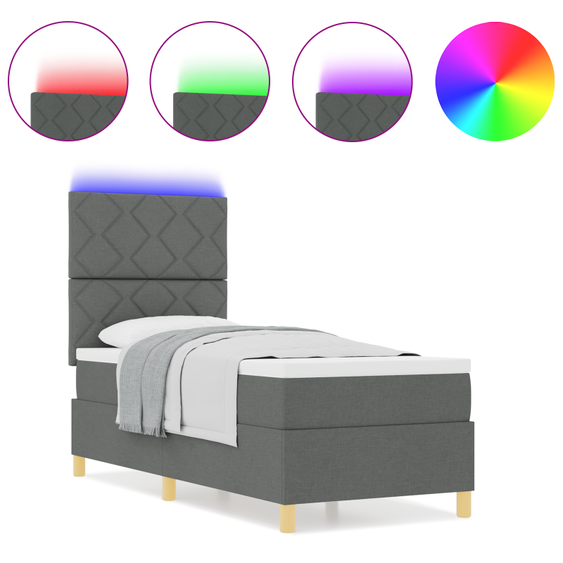 Boxspringbett mit Matratze & LED Dunkelgrau 80x200 cm Stoff