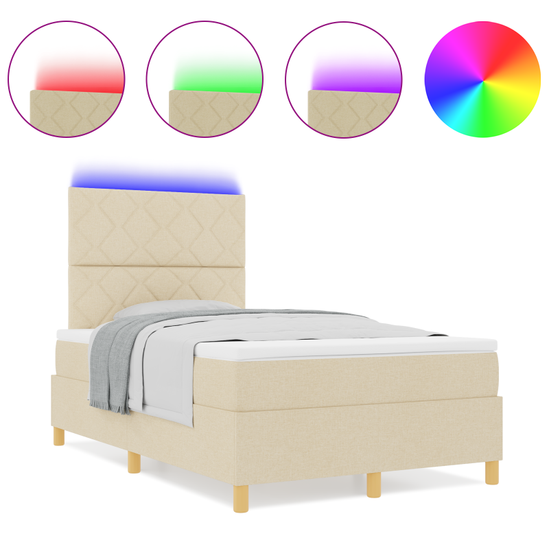 Boxspringbett mit Matratze & LED Creme 120x200 cm Stoff