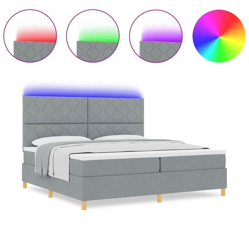 Boxspringbett mit Matratze & LED Licht Hellgrau 200x200 cm Stoff