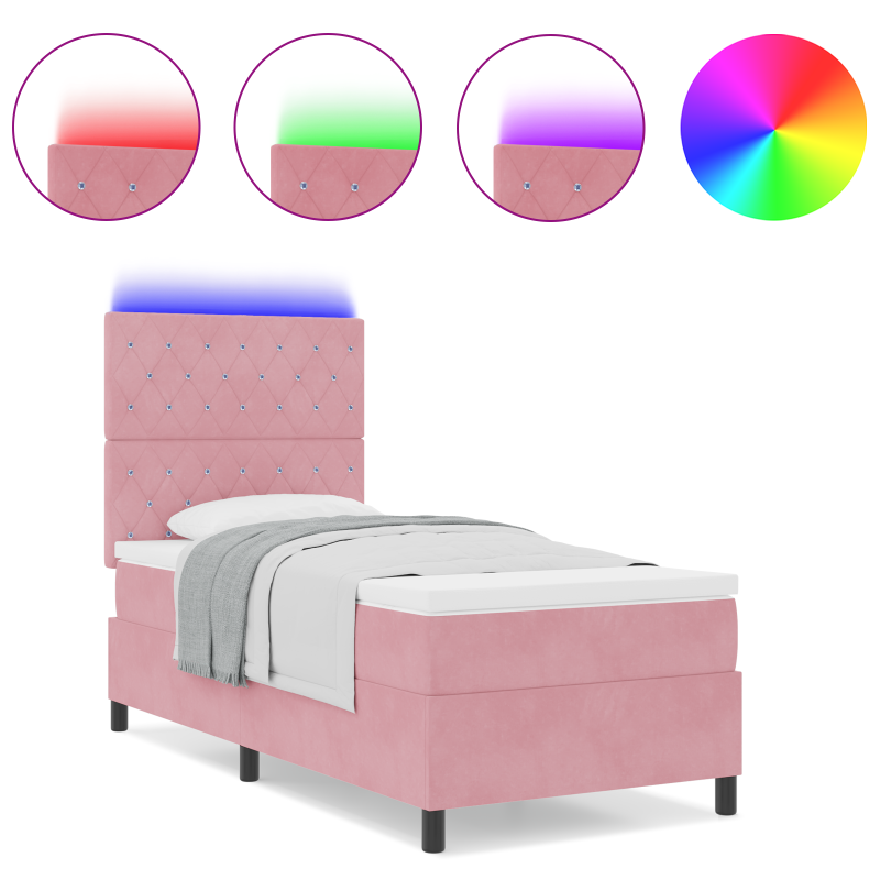 Boxspringbett mit Matratze & LED Rosa 90x200 cm Samt