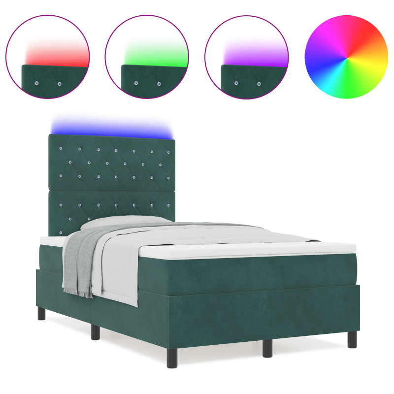 Boxspringbett mit Matratze & LED Dunkelgrün 120x200 cm Samt