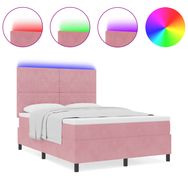 Boxspringbett mit Matratze & LED Rosa 140x190 cm Velours