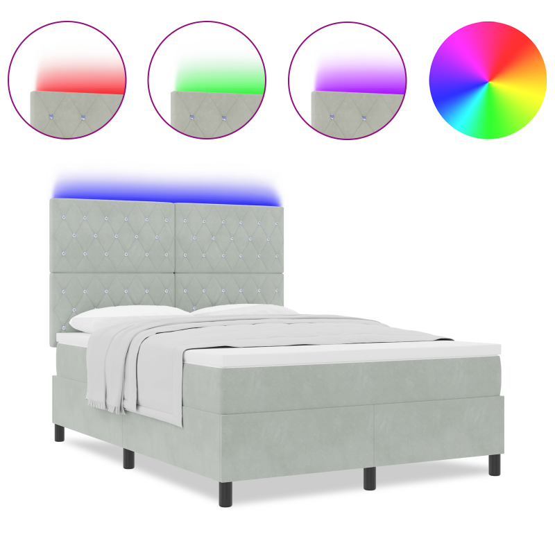 Boxspringbett mit Matratze & LED Licht Hellgrau 160x200 cm Samt