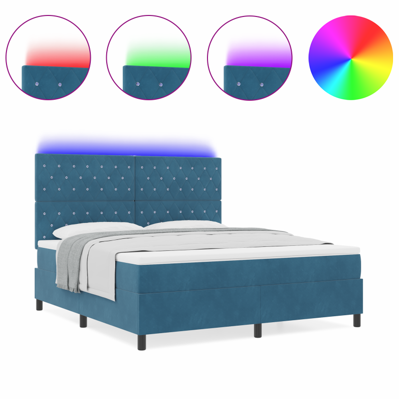 Boxspringbett mit Matratze & LED Dunkelblau 180x200 cm Samt