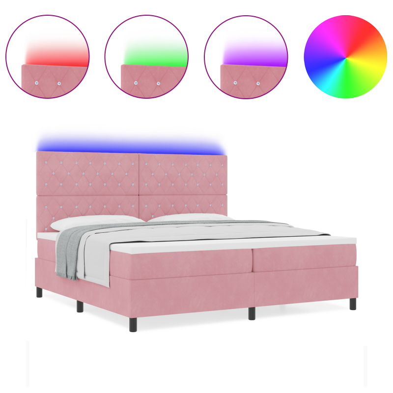 Boxspringbett mit Matratze & LED Rosa 200x200 cm Samt
