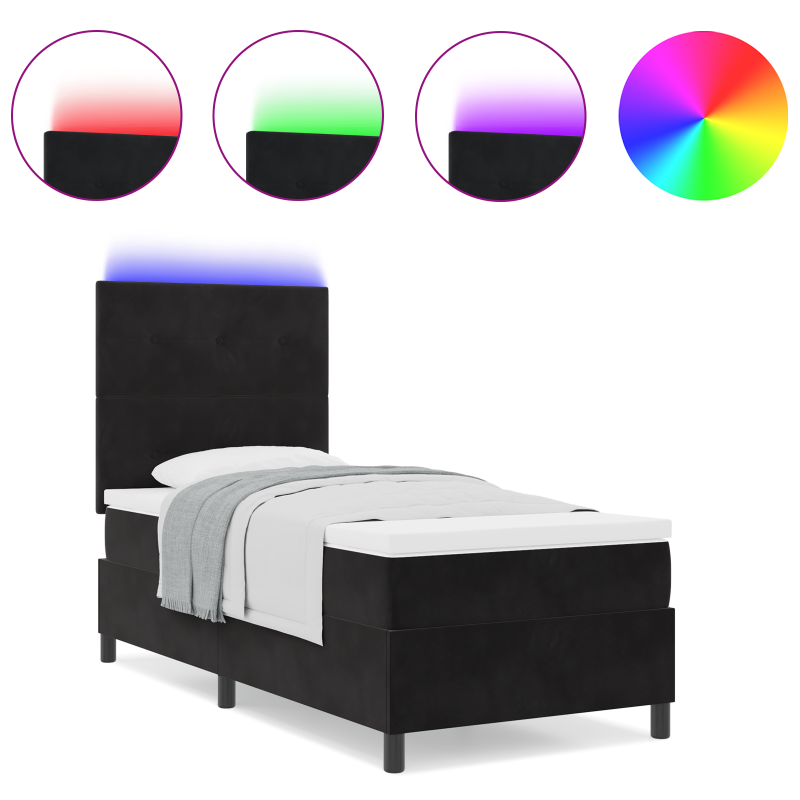 Boxspringbett mit Matratze & LED Schwarz 80x200 cm Samt