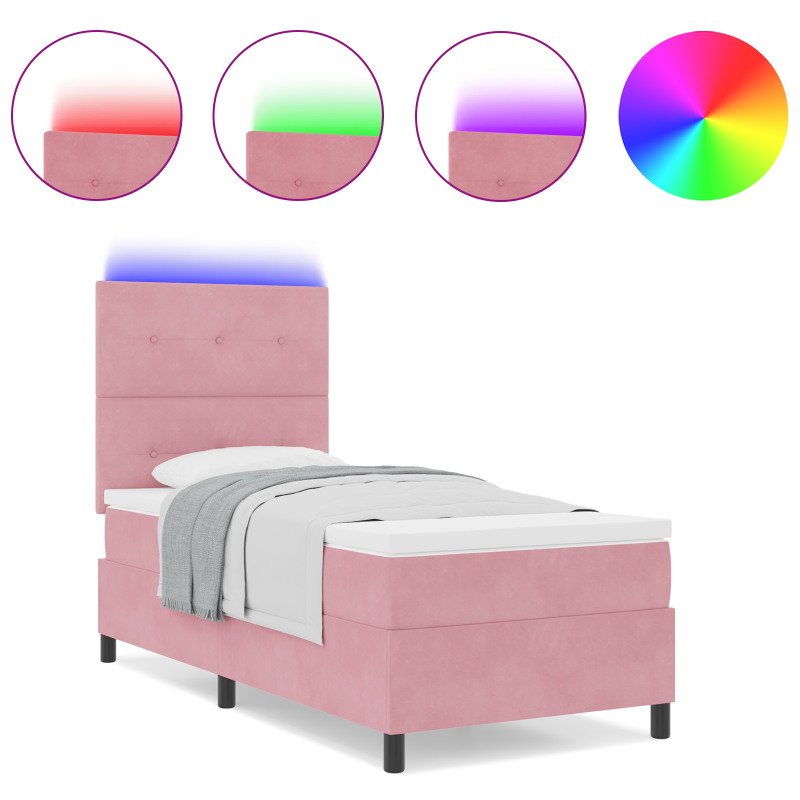 Boxspringbett mit Matratze & LED Rosa 90x190 cm Samt