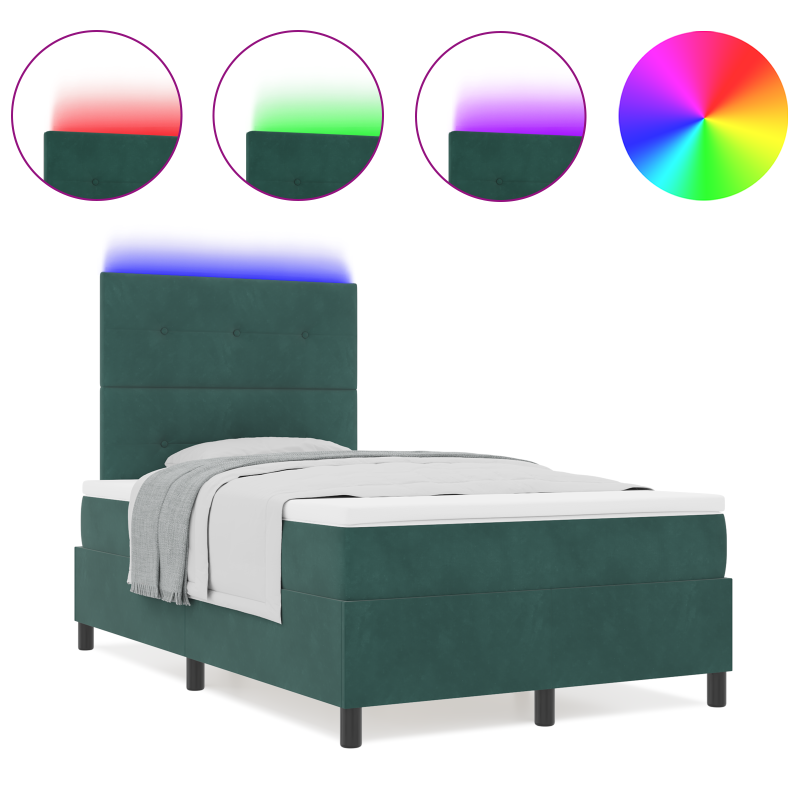 Boxspringbett mit Matratze & LED Dunkelgrün 120x190 cm Samt