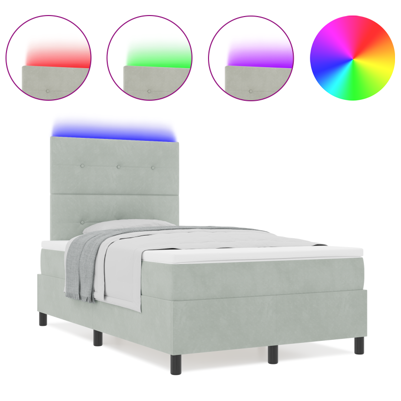 Boxspringbett mit Matratze & LED Licht Grau 120x200 cm Samt