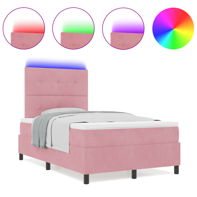 Boxspringbett mit Matratze & LED Rosa 120x200 cm Velours