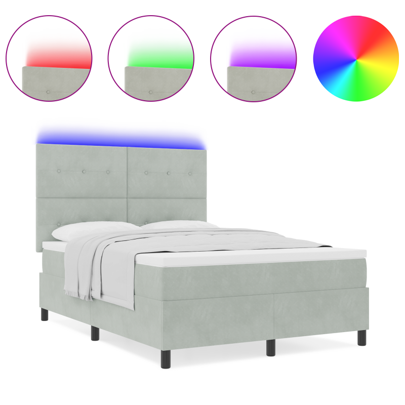 Boxspringbett mit Matratze & LED Licht Grau 160x200 cm Velvet