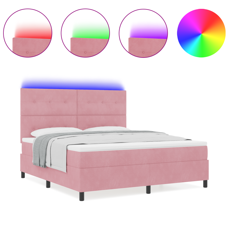 Boxspringbett mit Matratze & LED Rosa 180x200 cm Samt
