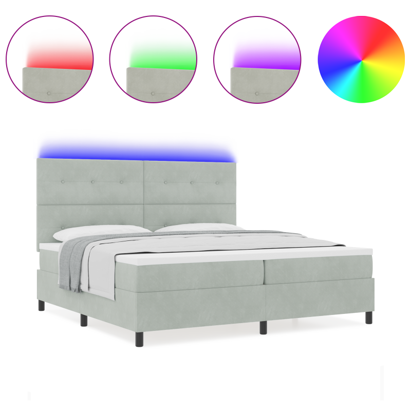 Boxspringbett mit Matratze & LED Licht Hellgrau 200x200 cm Samt