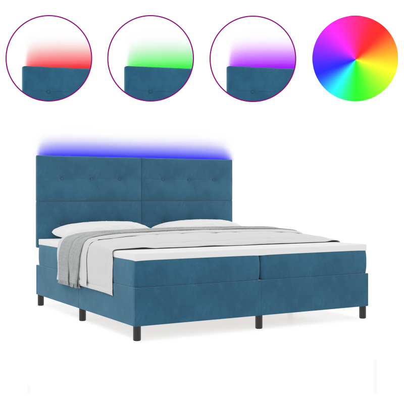 Boxspringbett mit Matratze & LED Dunkelblau 200x200 cm Velours