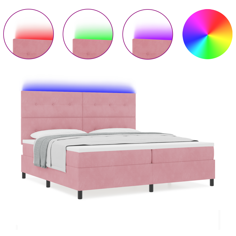 Boxspringbett mit Matratze & LED Rosa 200x200 cm Velours