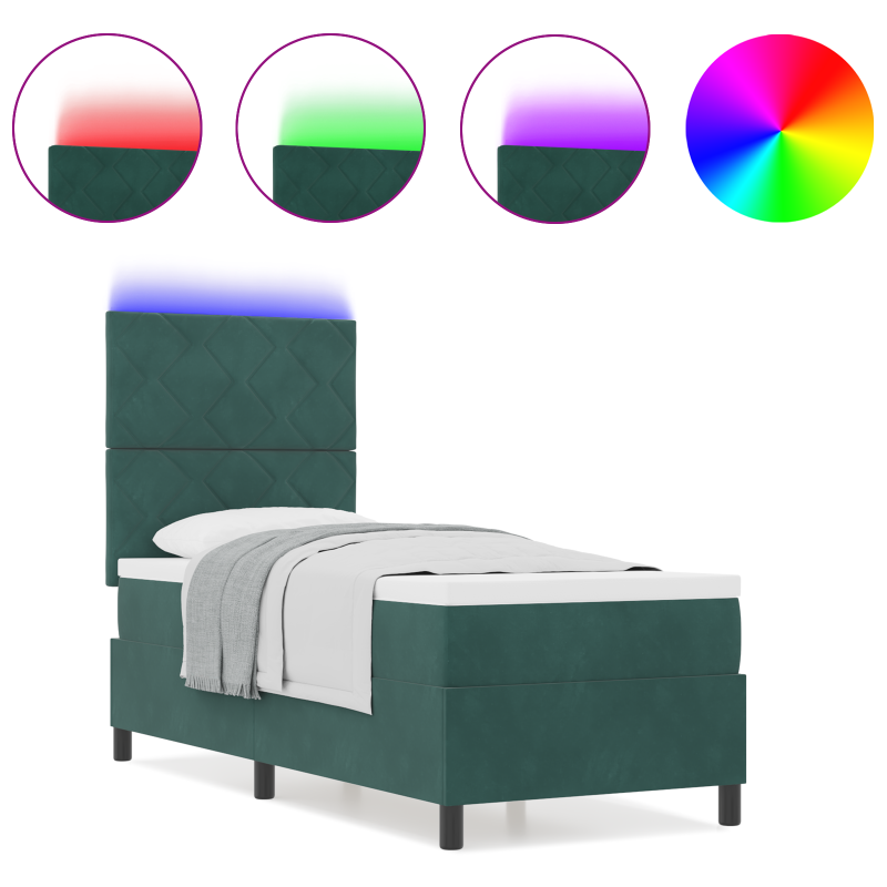 Boxspringbett mit Matratze & LED Dunkelgrün 80x200 cm Samt