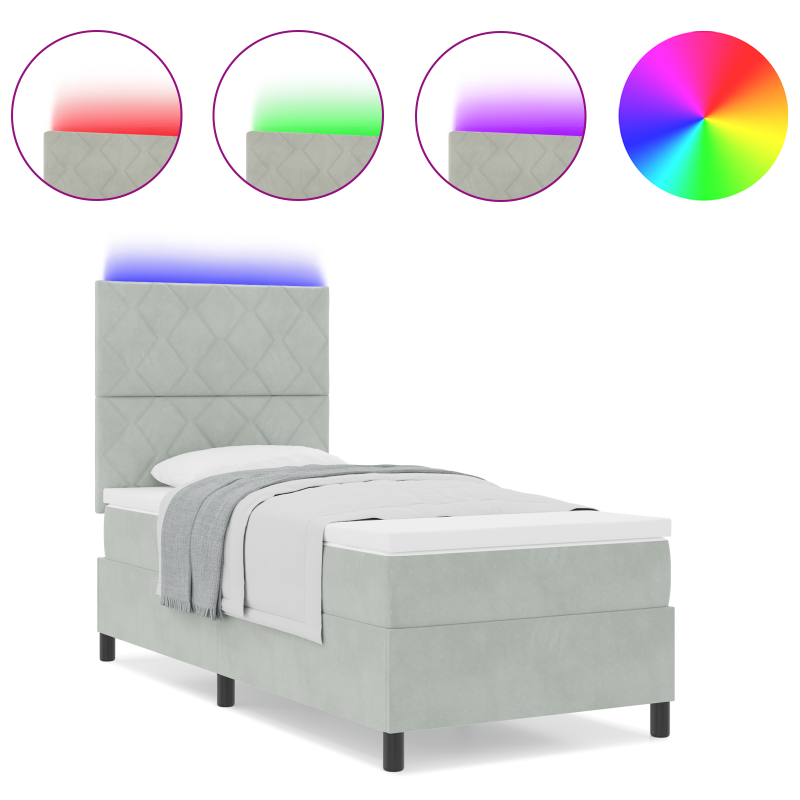 Boxspringbett mit Matratze & LED Licht Hellgrau 90x190 cm Samt