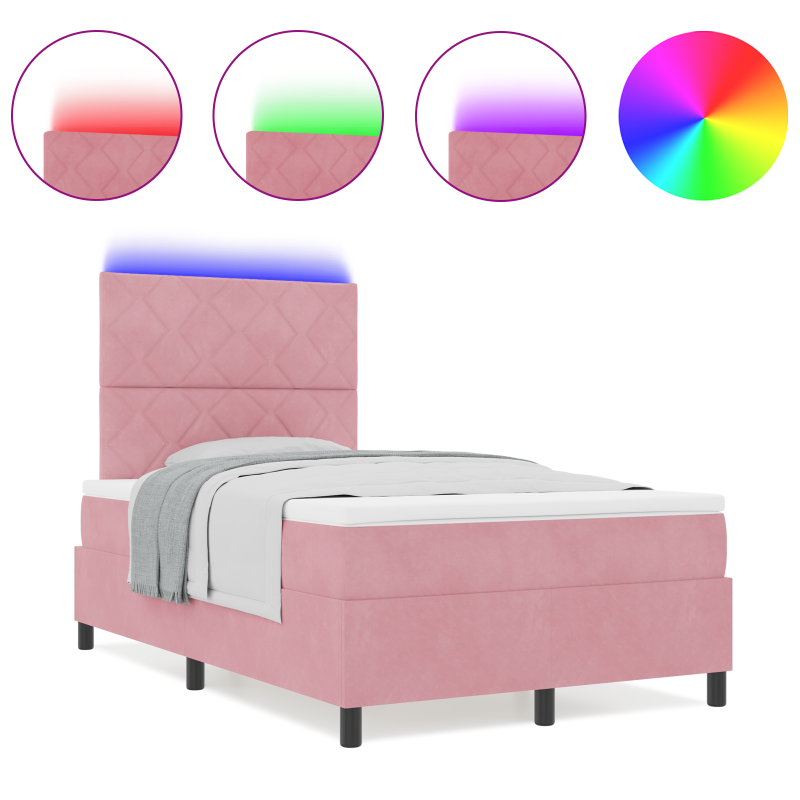 Boxspringbett mit Matratze & LED Rosa 120x190 cm Samt