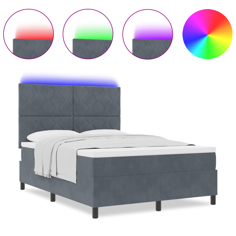 Boxspringbett mit Matratze & LED Dunkelgrau 140x200 cm Samt