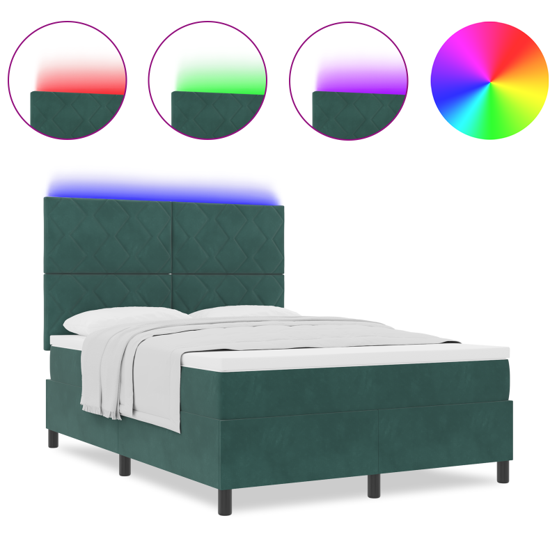 Boxspringbett mit Matratze & LED Dunkelgrün 140x200 cm Velours
