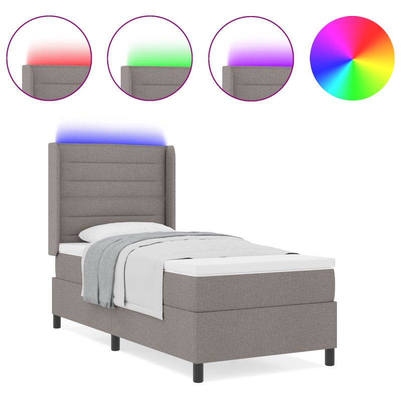 Boxspringbett mit Matratze & LED Taupe 80x200 cm Stoff