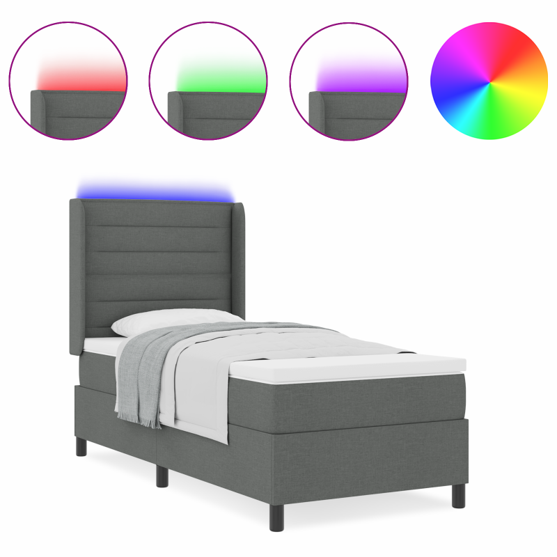Boxspringbett mit Matratze & LED Dunkelgrau 90x200 cm Stoff