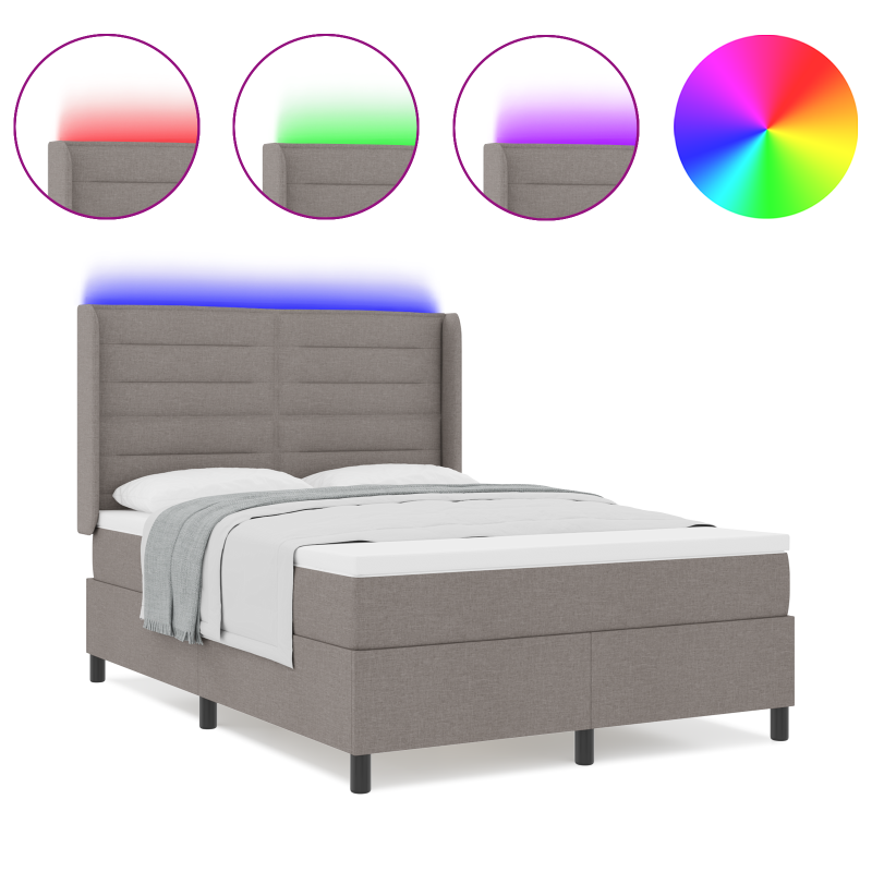 Boxspringbett mit Matratze & LED Taupe 140x190 cm Stoff