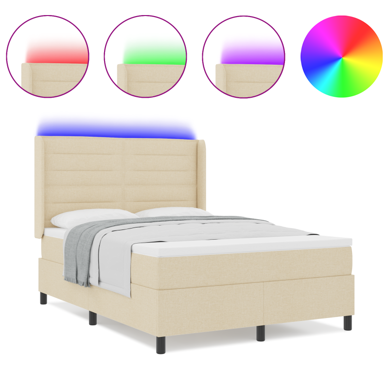 Boxspringbett mit Matratze & LED Creme 140x190 cm Stoff