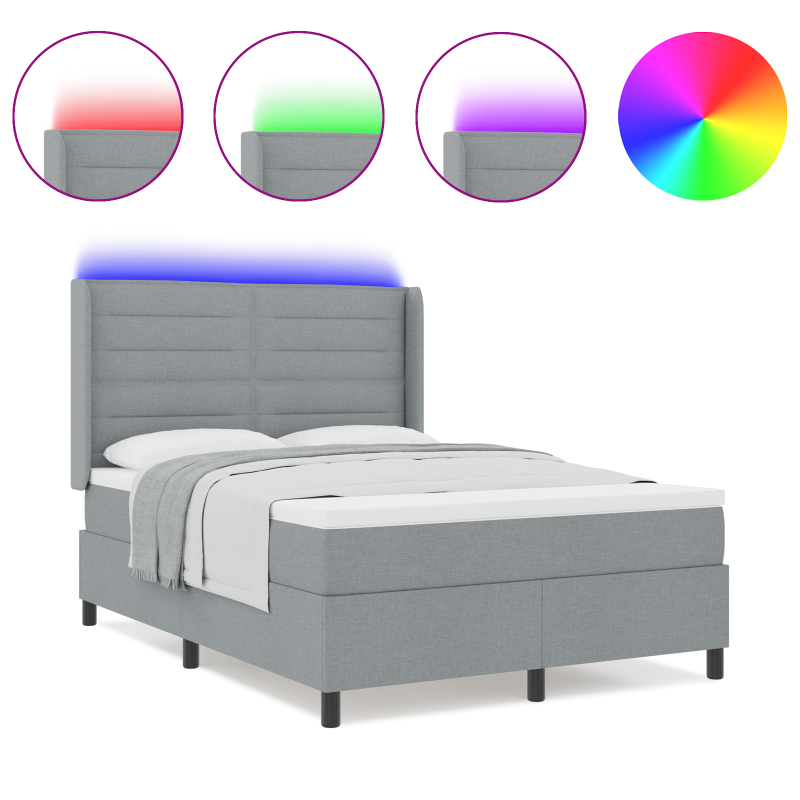 Boxspringbett mit Matratze & LED Licht Hellgrau 140x200 cm Stoff