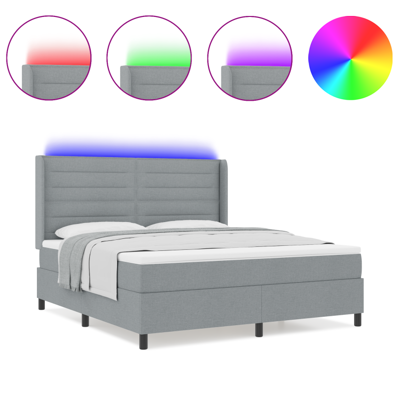 Boxspringbett mit Matratze & LED Licht Grau 180x200 cm Stoff