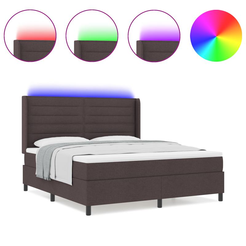 Boxspringbett mit Matratze & LED Dunkelbraun 180x200 cm Stoff