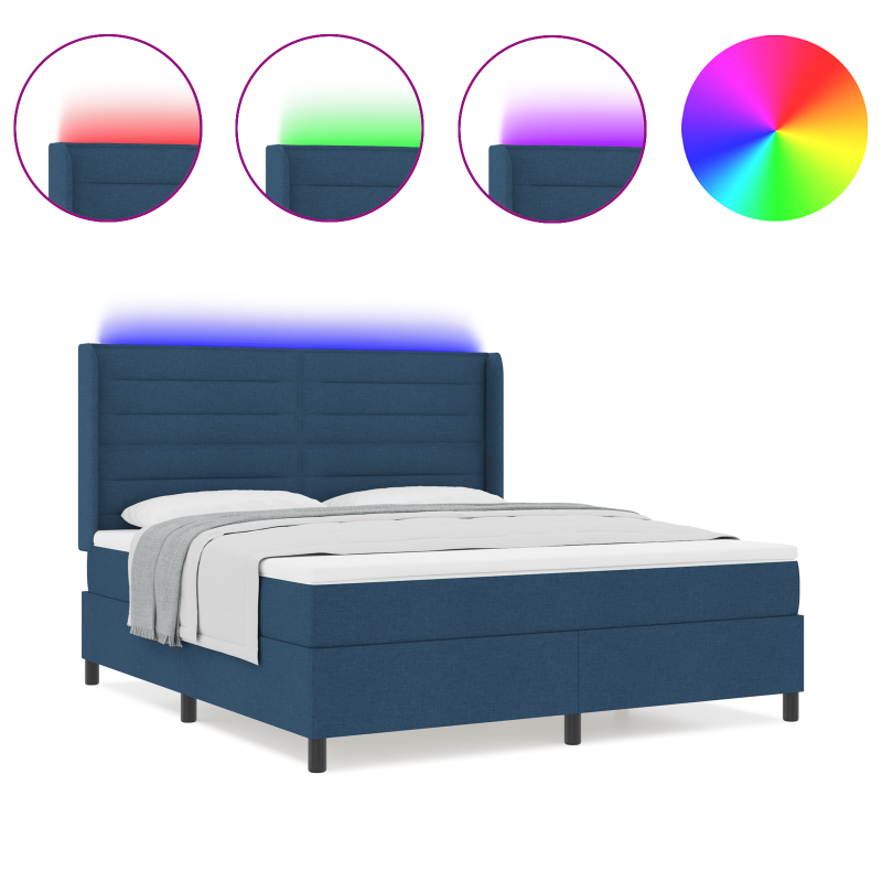 Boxspringbett mit Matratze & LED Blau 180x200 cm Stoff