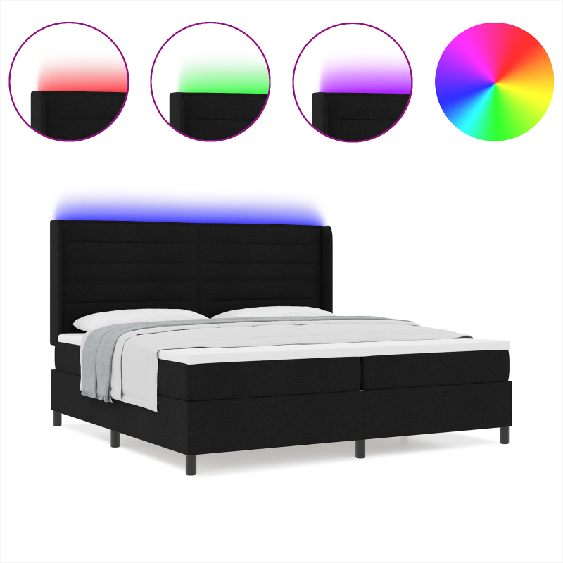 Boxspringbett mit Matratze & LED Schwarz 200x200 cm Stoff