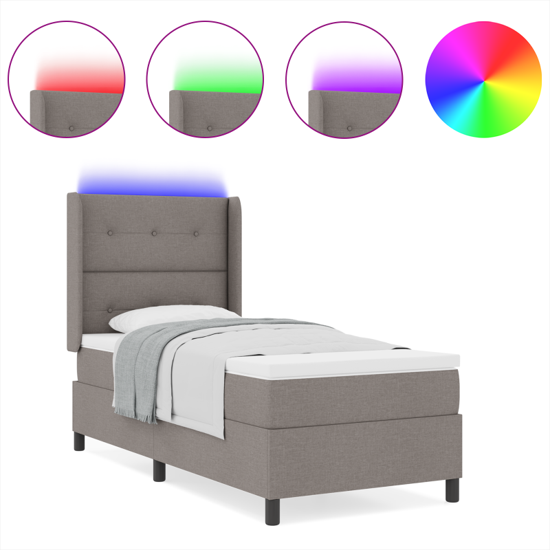 Boxspringbett mit Matratze und LED in Taupe, 80x200 cm Stoff