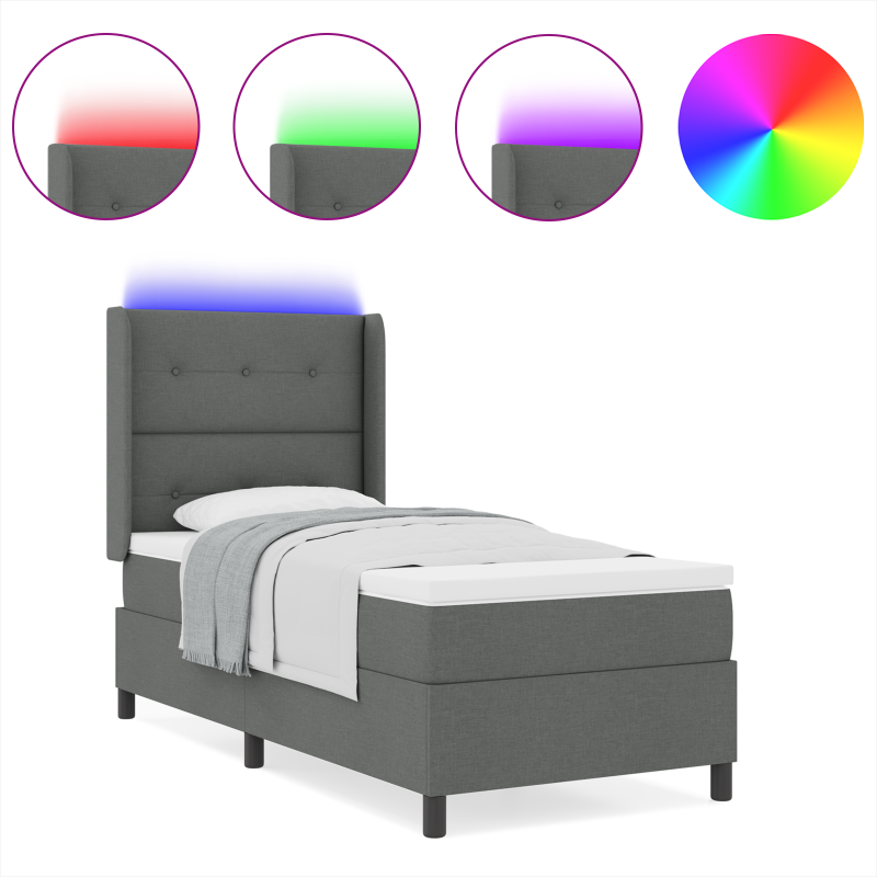 Boxspringbett mit Matratze und LED Dunkelgrau 90x200 cm Stoff