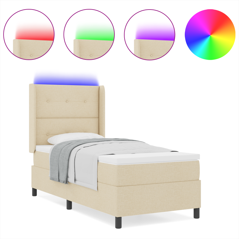 Boxspringbett mit Matratze & LED Creme 90x200 cm Stoff