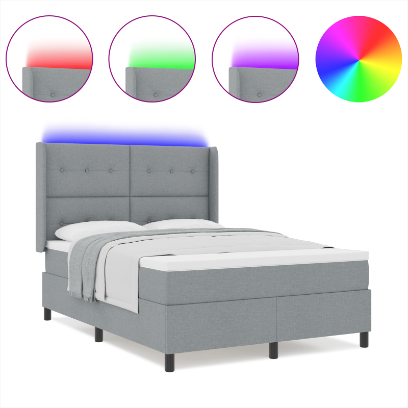 Boxspringbett mit Matratze & LED Licht Grau 140x190 cm Stoff