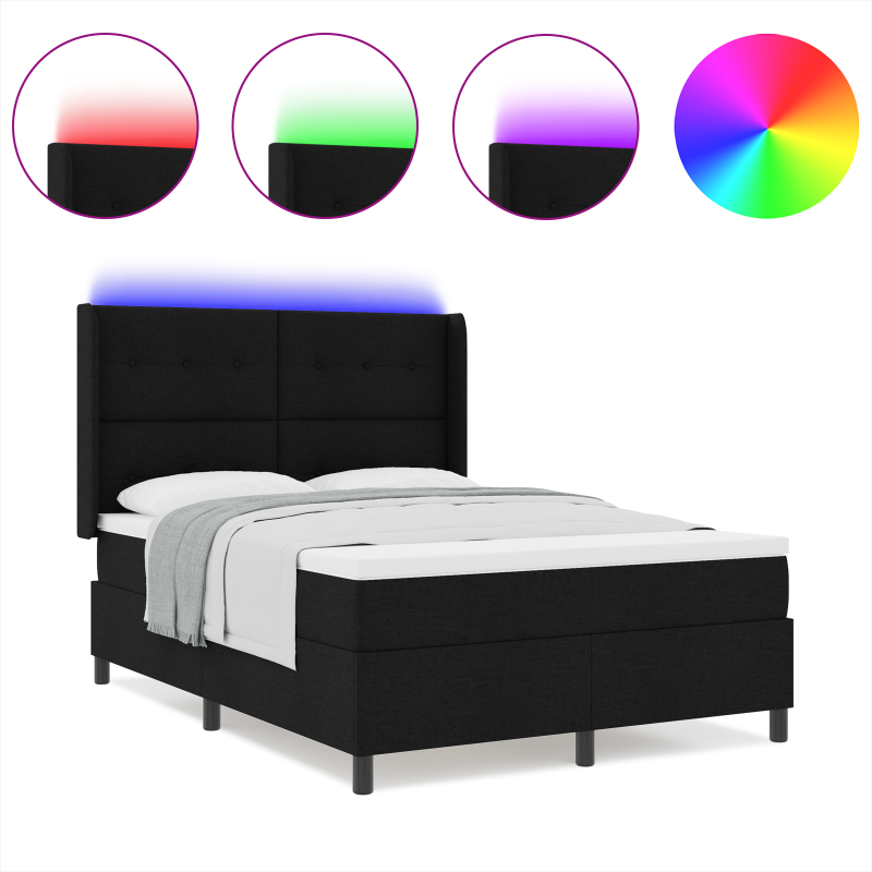 Boxspringbett mit Matratze & LED Schwarz 160x200 cm Stoff