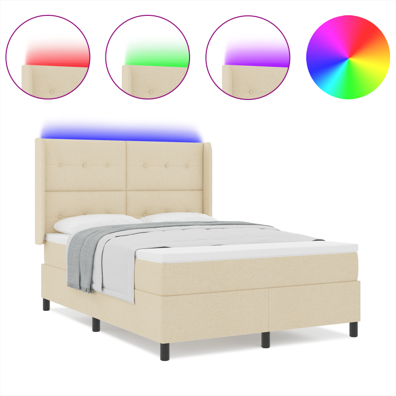 Boxspringbett mit Matratze & LED Creme 160x200 cm Stoff