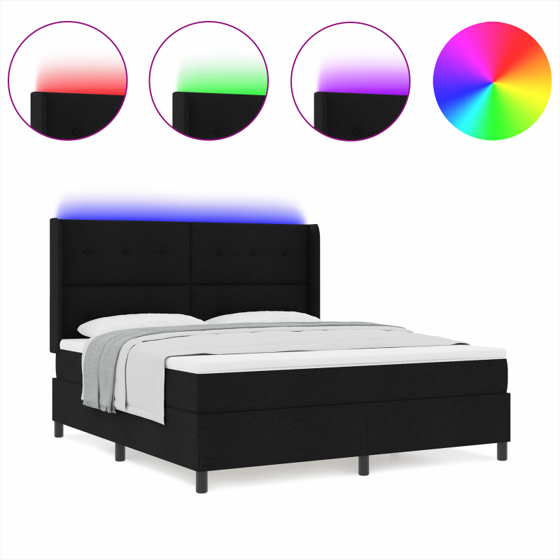 Boxspringbett mit Matratze & LED Schwarz 180x200 cm Stoff