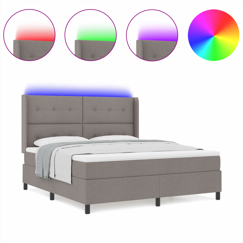 Boxspringbett mit Matratze und LED Taupe 180x200 cm Stoff