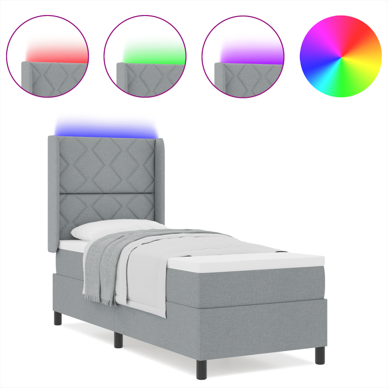 Boxspringbett mit Matratze & LED Licht Hellgrau 80x200 cm Stoff