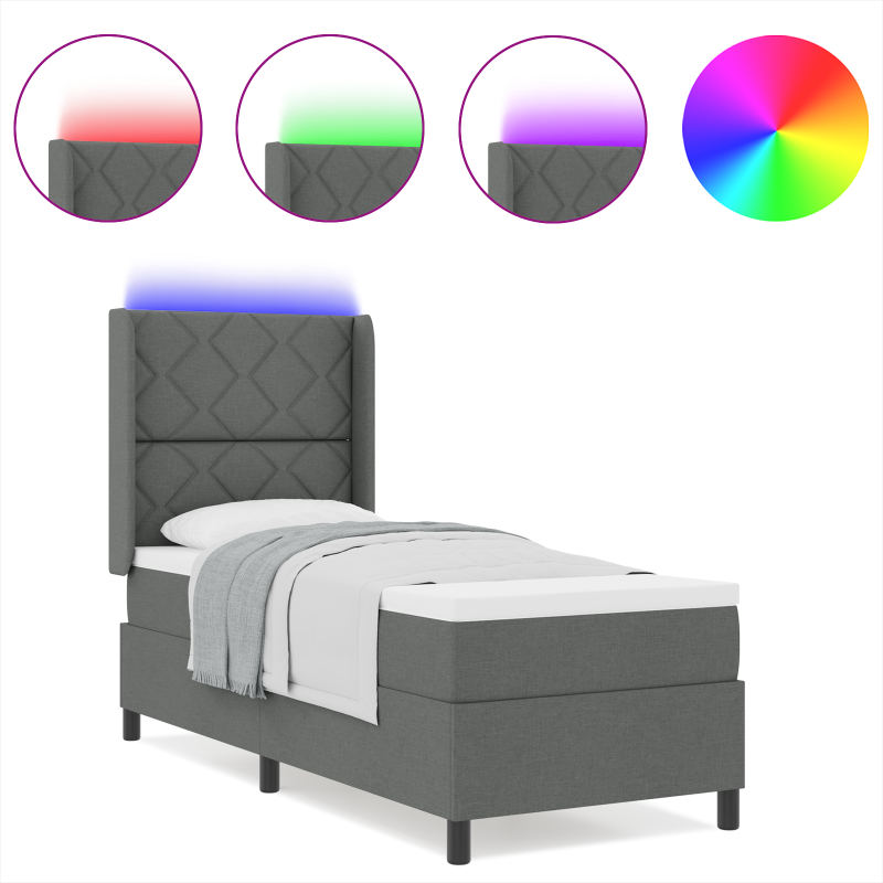 Boxspringbett mit Matratze & LED Dunkelgrau 80x200 cm Stoff