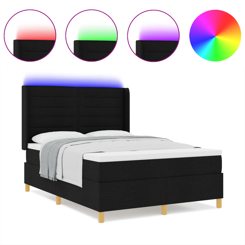 Boxspringbett mit Matratze & LED Schwarz 140x200 cm Stoff