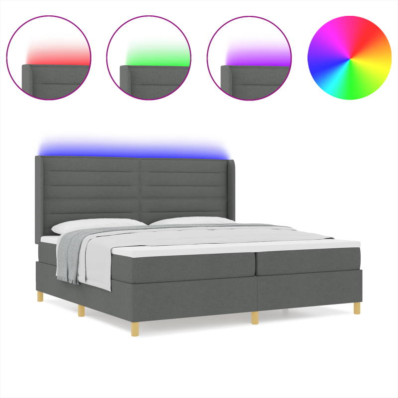 Boxspringbett mit Matratze & LED Dunkelgrau 200x200 cm Stoff