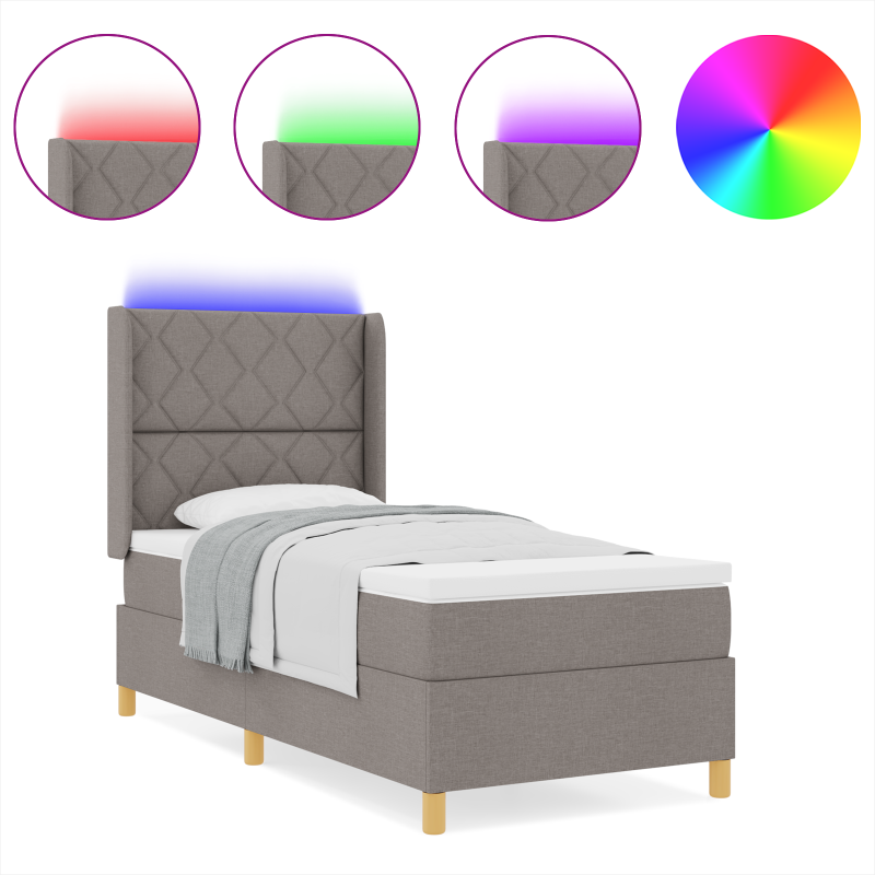 Boxspringbett mit Matratze & LED Taupe 100x200 cm Stoff
