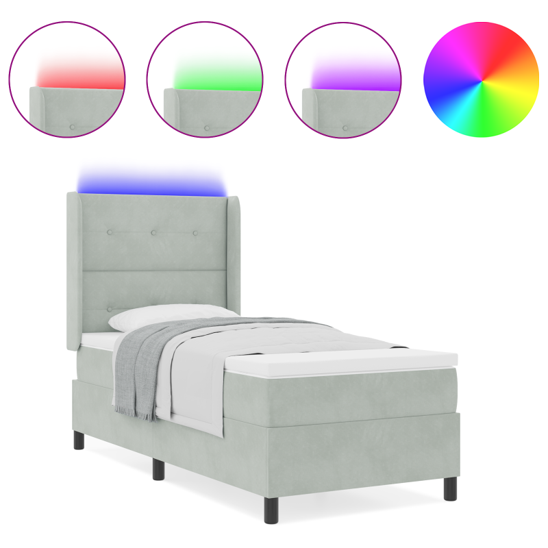 Boxspringbett mit Matratze und LED Licht Grau 100x200 cm Samt