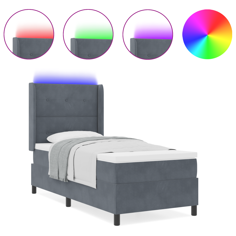 Boxspringbett mit Matratze & LED Dunkelgrau 100x200 cm Samt